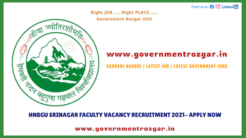 HNBGU Srinagar Faculty Vacancy Recruitment 2021