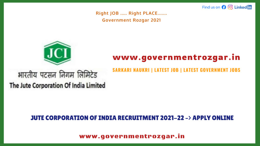 Jute Corporation of India Recruitment 2021-22