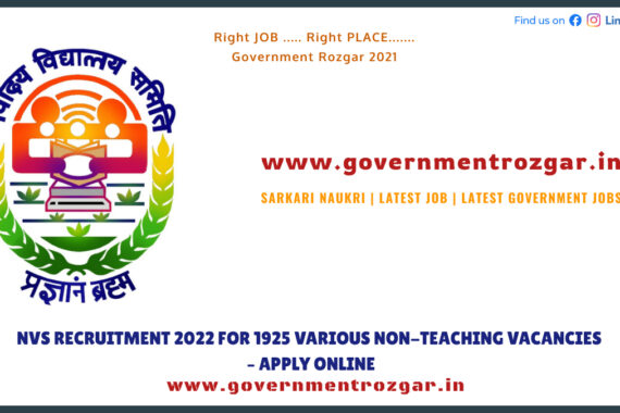 NVS Recruitment 2022 for 1925 Various Non-Teaching Vacancies - Apply Online