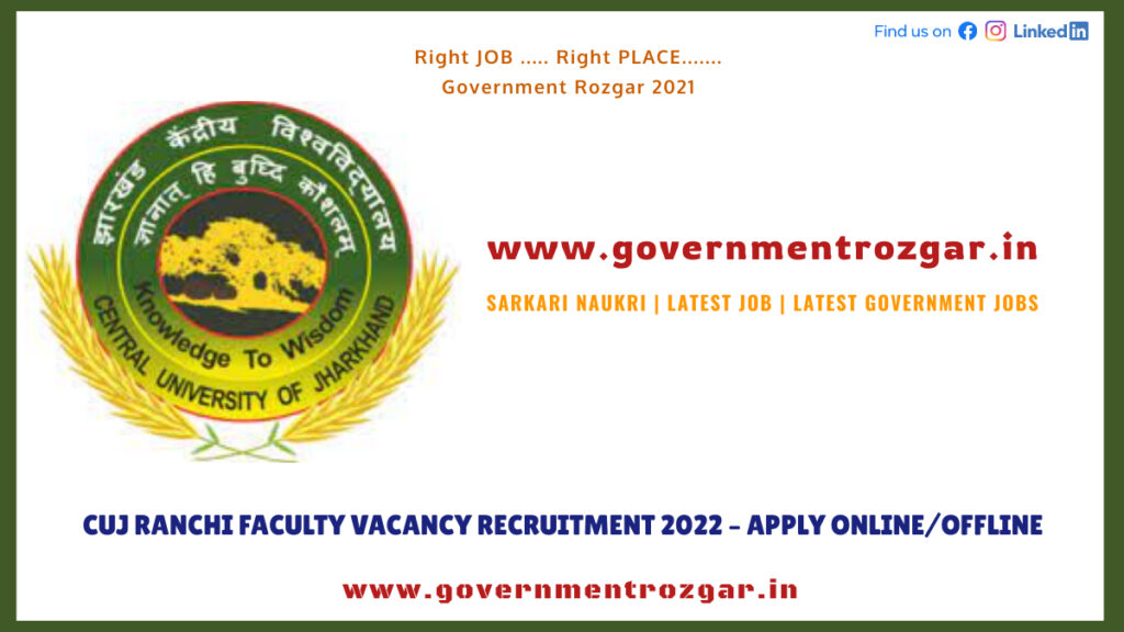 CUJ Ranchi Faculty Vacancy Recruitment 2022