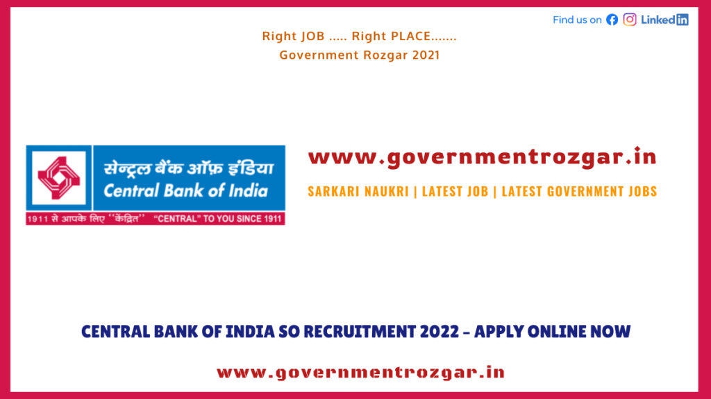 Central Bank of India SO Recruitment 2022