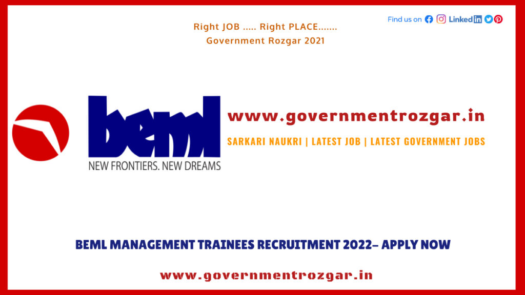 BEML Management Trainees Recruitment 2022