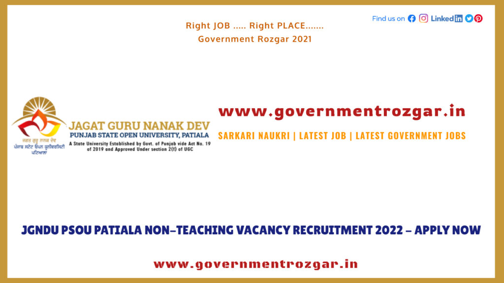 JGNDU PSOU Patiala Non-Teaching Vacancy recruitment 2022