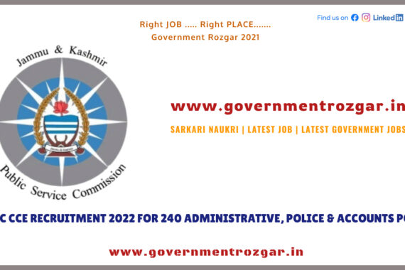 JKPSC CCE Recruitment 2022 for 240 Administrative, Police & Accounts Posts