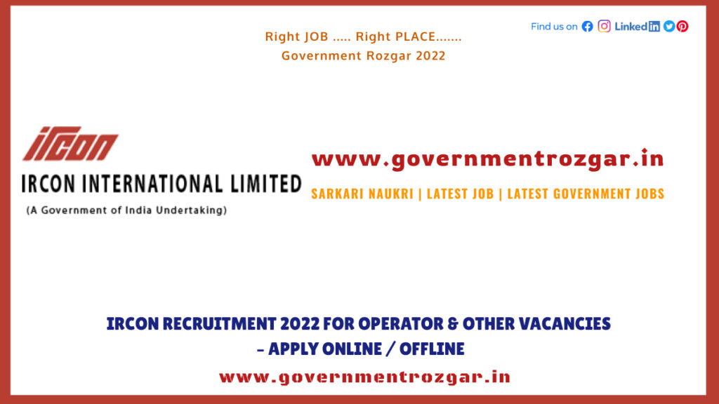 IRCON Recruitment 2022 for Operator & Other Vacancies