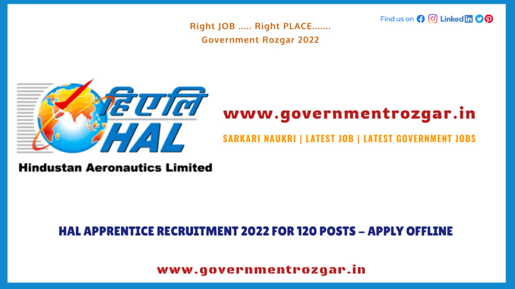 HAL Apprentice Recruitment 2022 for 120 posts - Apply Offline