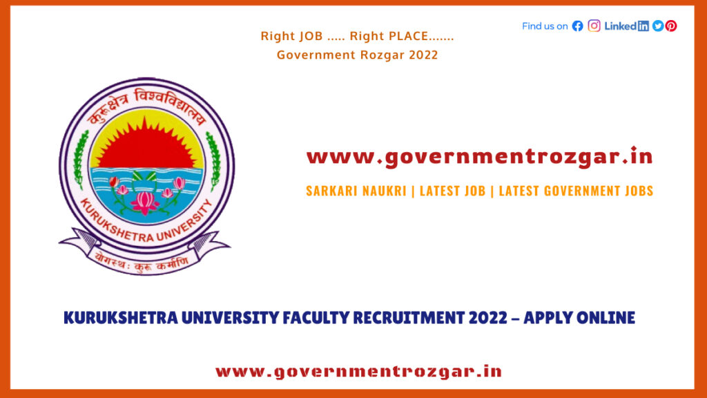 Kurukshetra University Faculty Recruitment 2022 - Apply Online