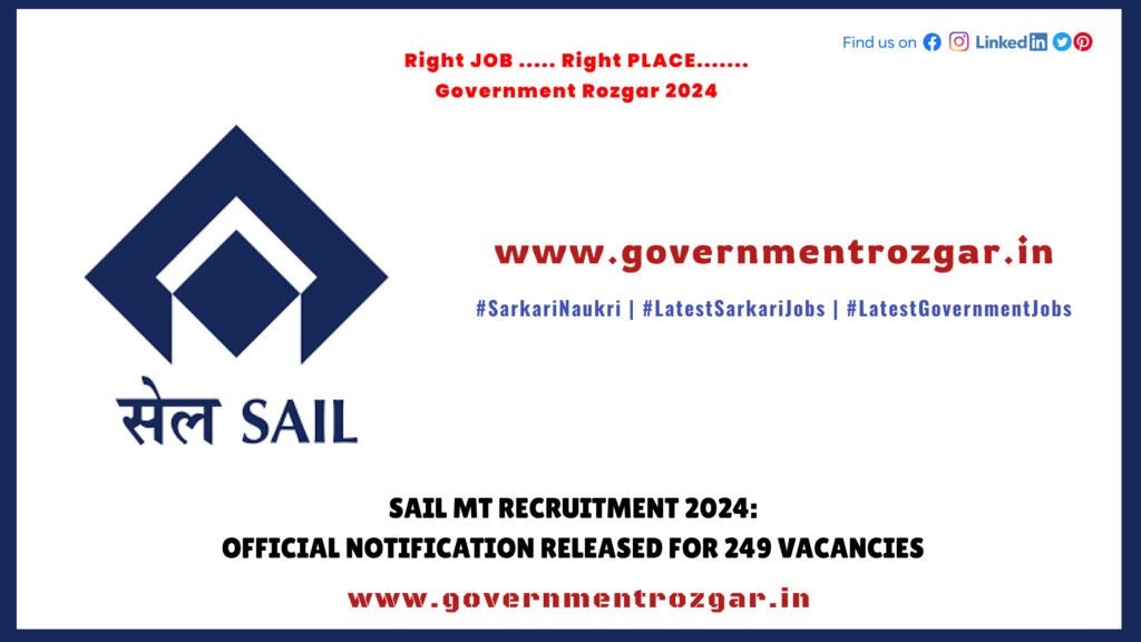 SAIL MT Recruitment 2024: Official Notification Released for 249 Vacancies