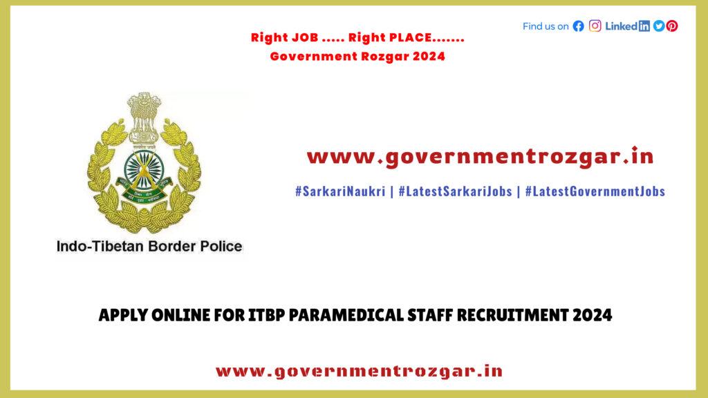 Apply Online for ITBP Paramedical Staff Recruitment 2024