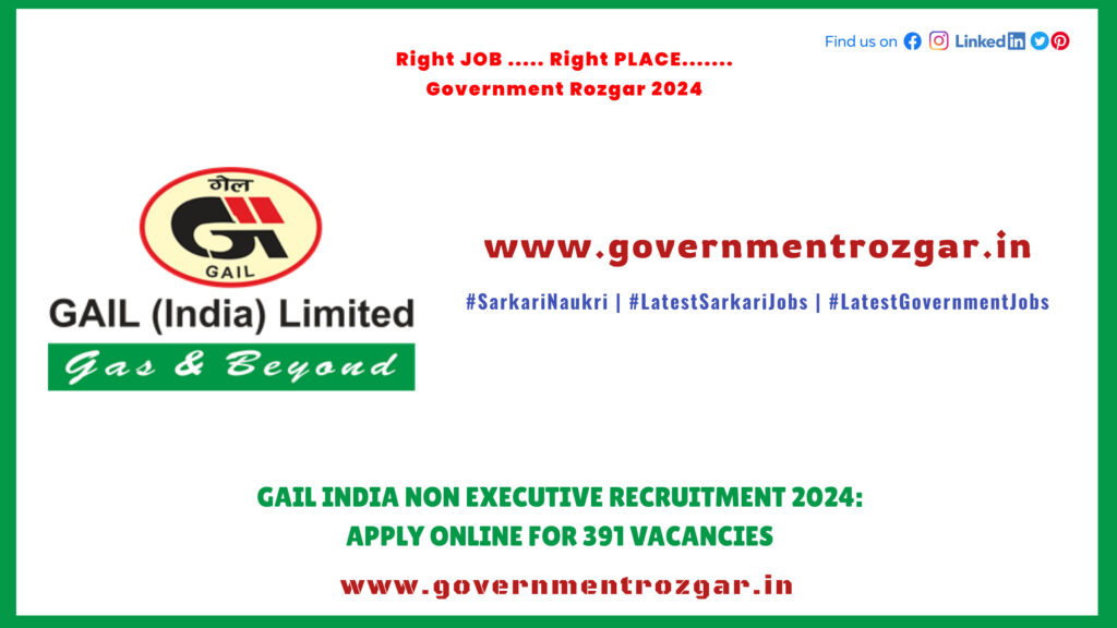 GAIL India Non Executive Recruitment 2024: Apply Online for 391 Vacancies