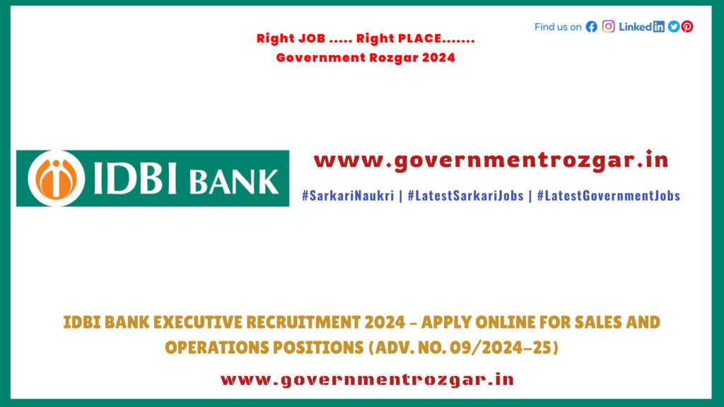 IDBI Bank Executive Recruitment 2024 Sales and Operations application open