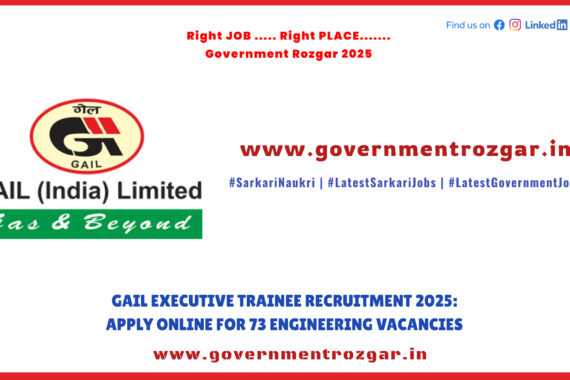 GAIL Executive Trainee 2025 recruitment notification for 73 vacancies in Chemical, Mechanical, Electrical, and Instrumentation disciplines. Apply online through GATE 2025 score.