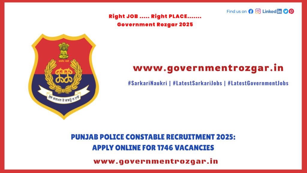 Punjab Police Constable Recruitment 2025: Apply Online for 1746 Vacancies